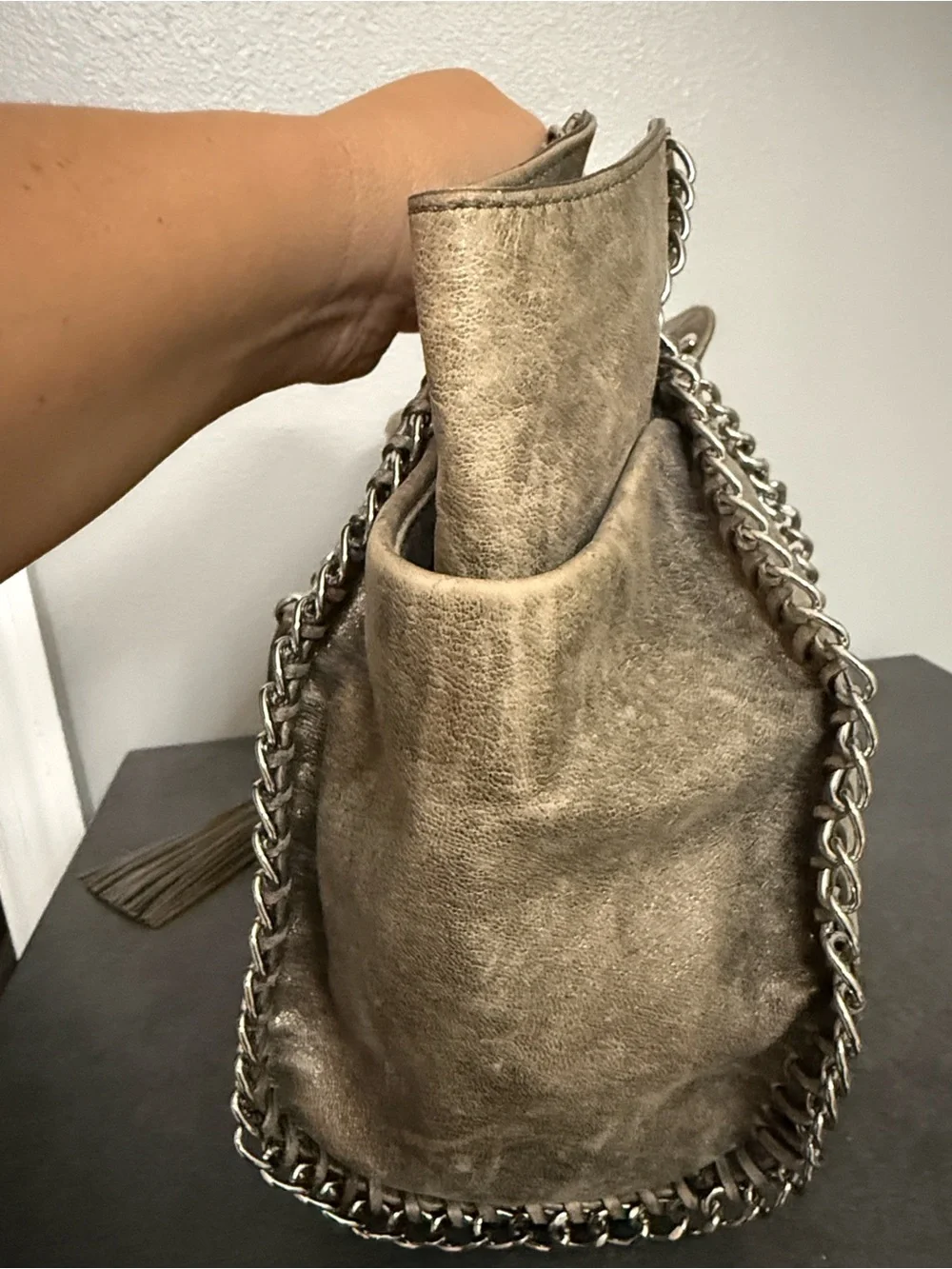 Michael Kors Chelsea Metallic gold tan Chain-Trim Tote hobo